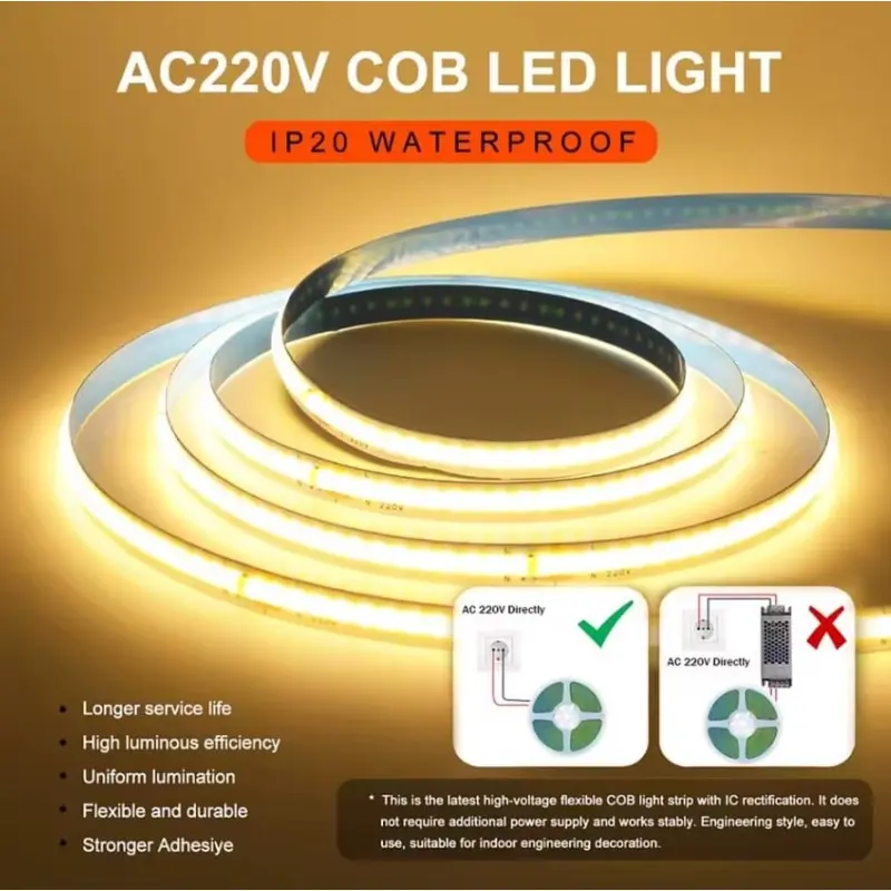 Banda Led Cob 220v 3000k 288led/m IP20 43058                                                                                                                                                            